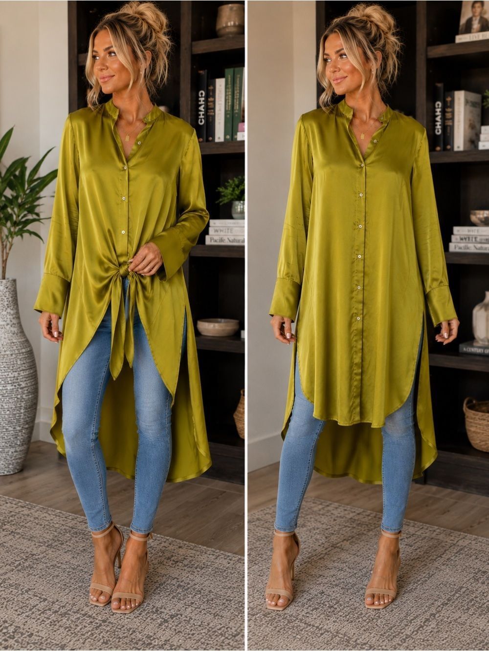 NWT Adrienne Landau Onyx Firgreen Long Sleeve Convertible Tunic Top Size Small